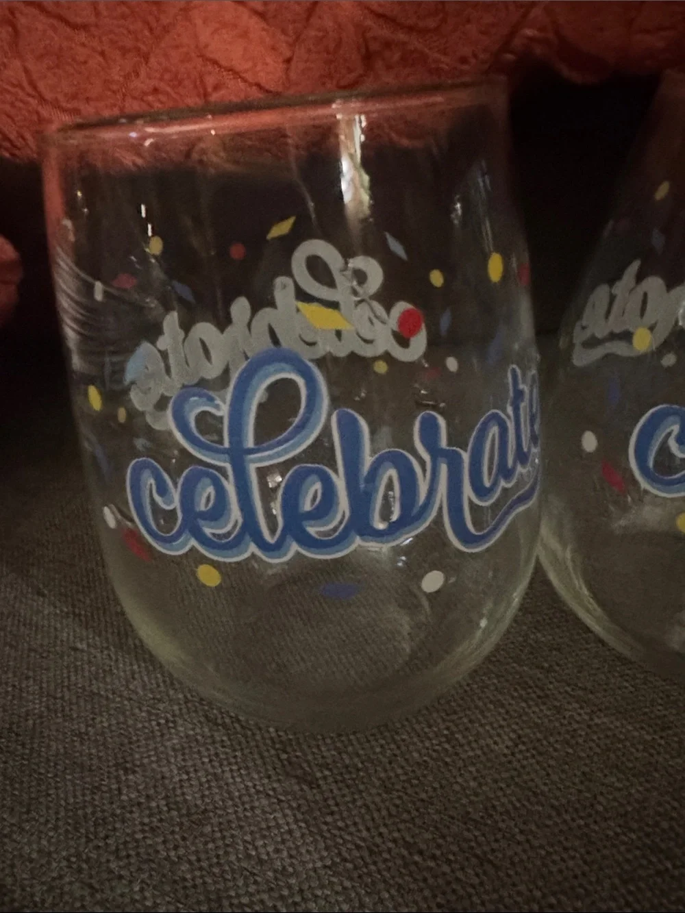 Festive Celebrate It Stemless Wine Glasses Set of 4 Confetti Graphic Drinkware